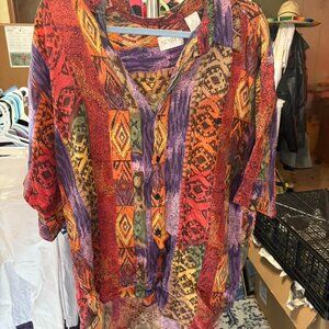90s Vintage Multicolored Summa Brand Silk Button Down Blouse Size Large